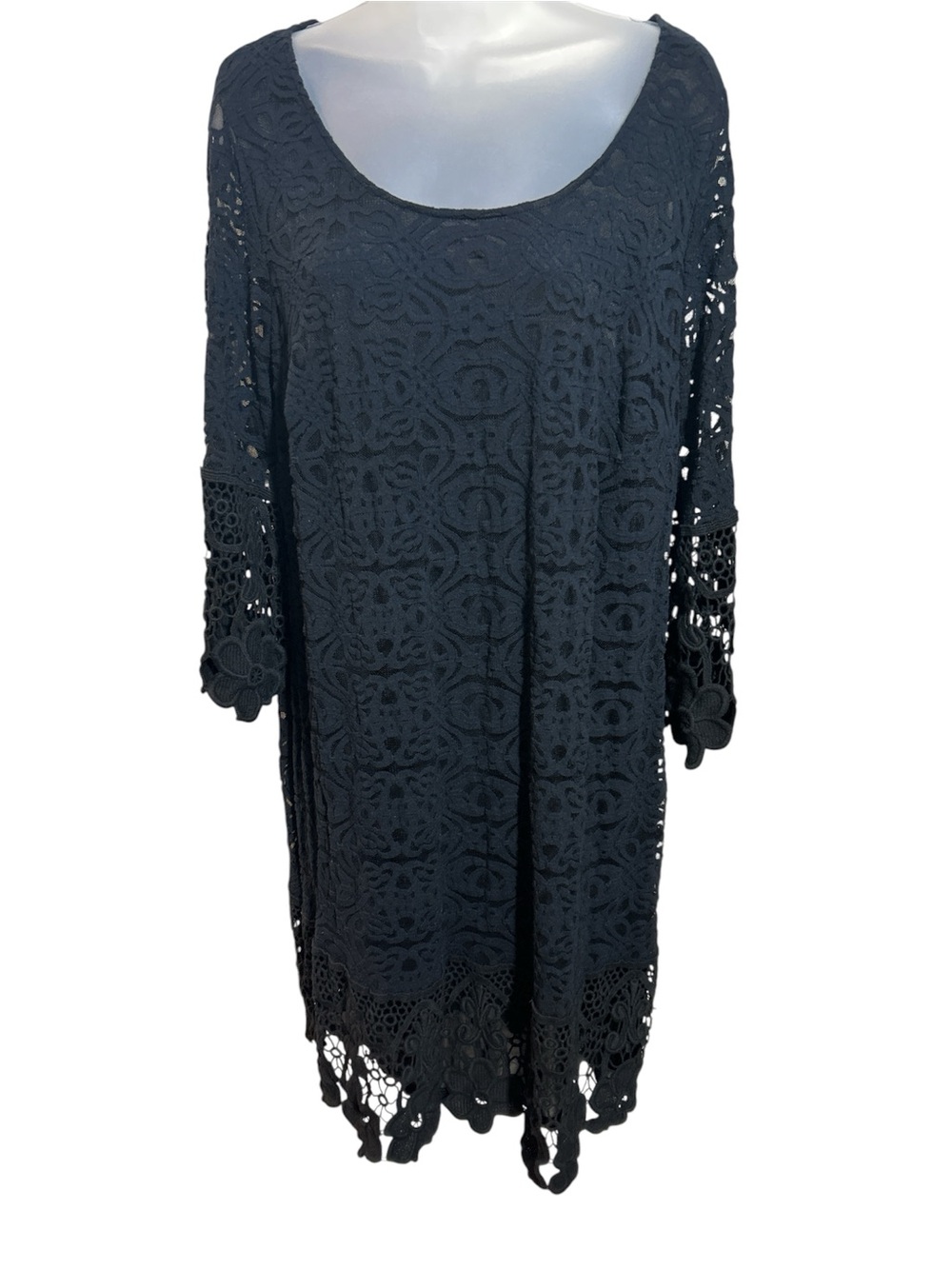 Alfani Black Crochet Lace Long Sleeve Shift Dress